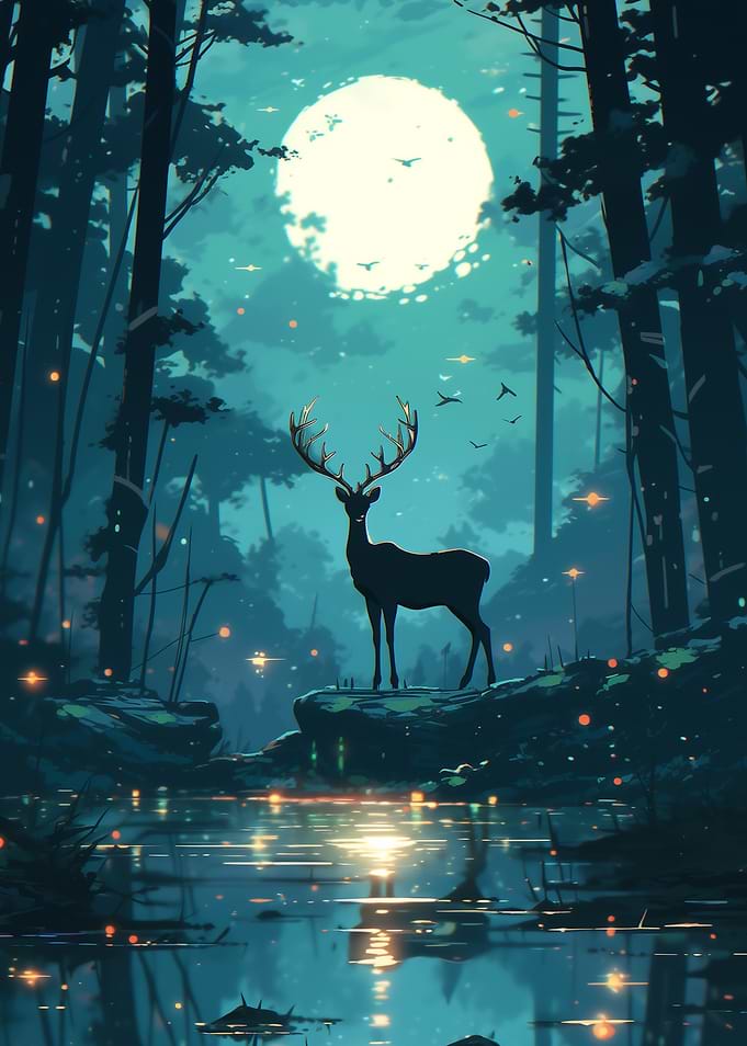 Moonlit Forest Deer
