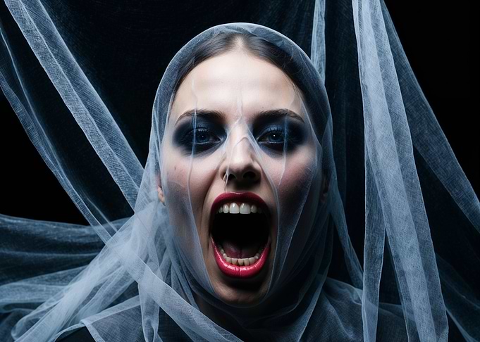 Woman in Veil Screaming