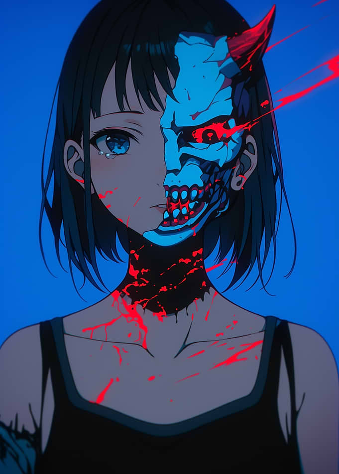 Anime Girl with Skull Mask