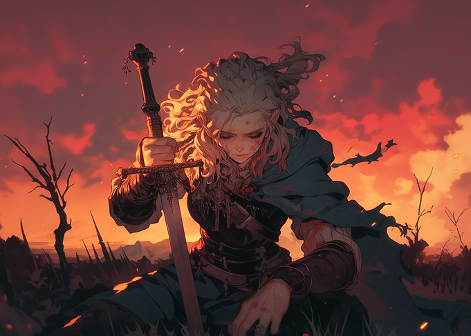 Warrior Woman in Sunset