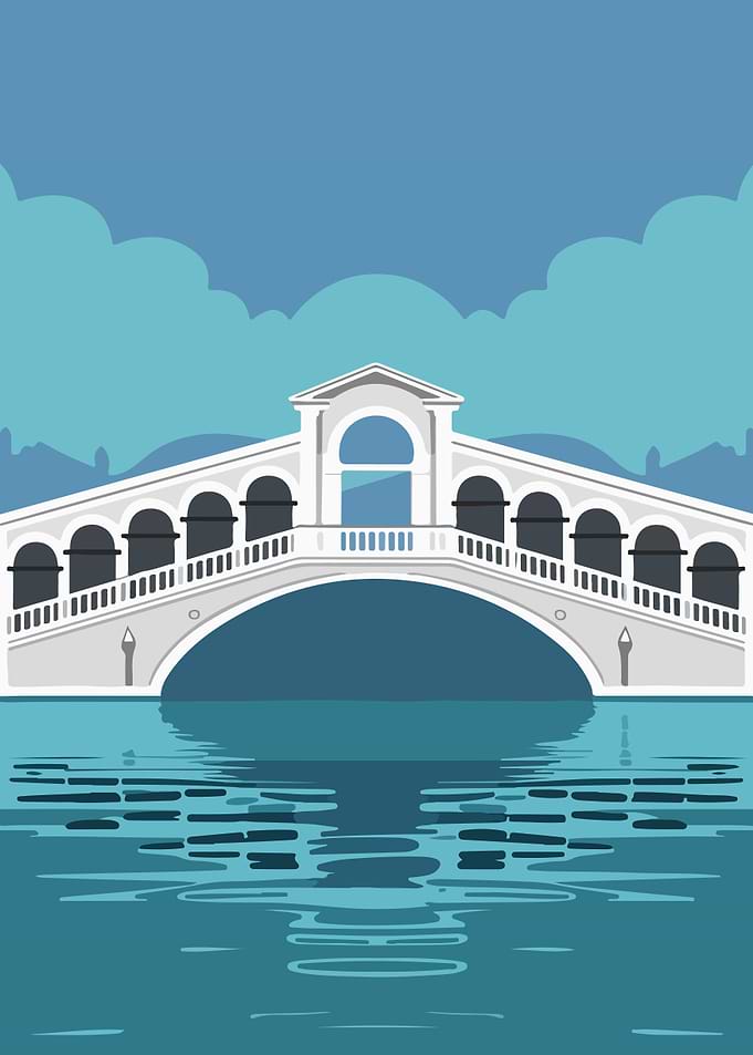 Rialto Bridge in Venice over canal