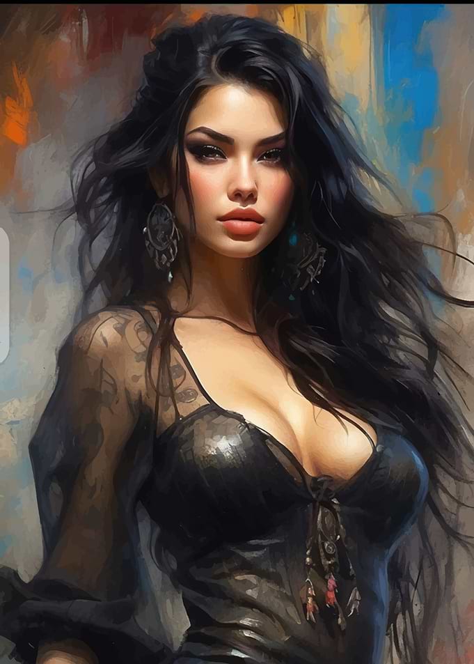 Dark-Haired Woman in Black Dress