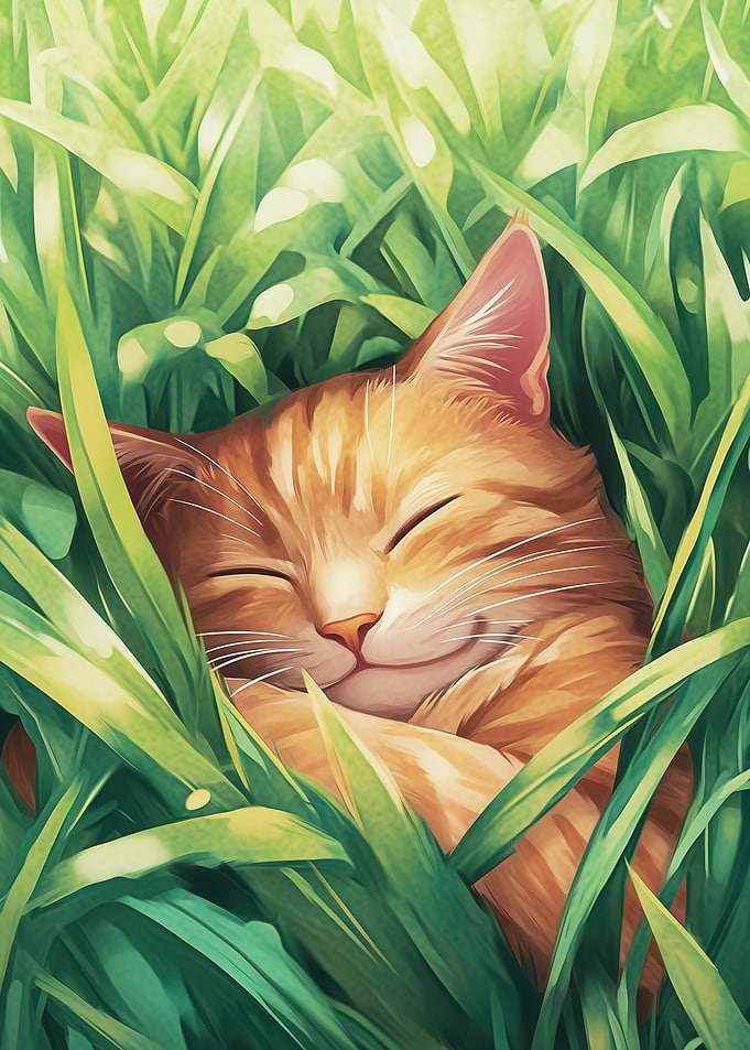 Sleeping Cat in Grass