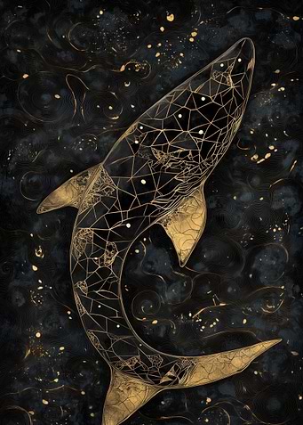 Gold Shark Abstract Art