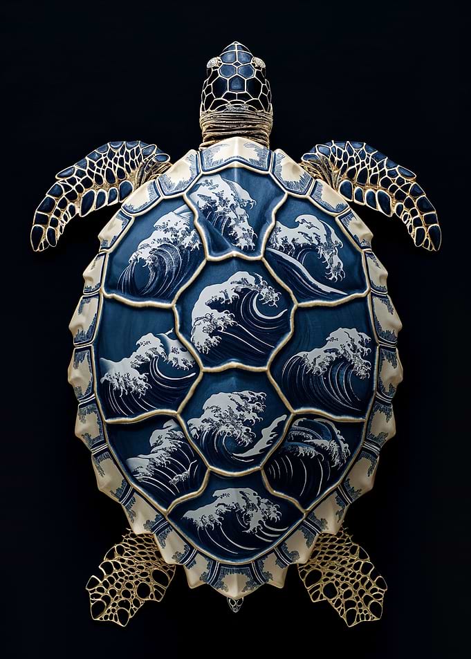 Sea Turtle with Wave Design