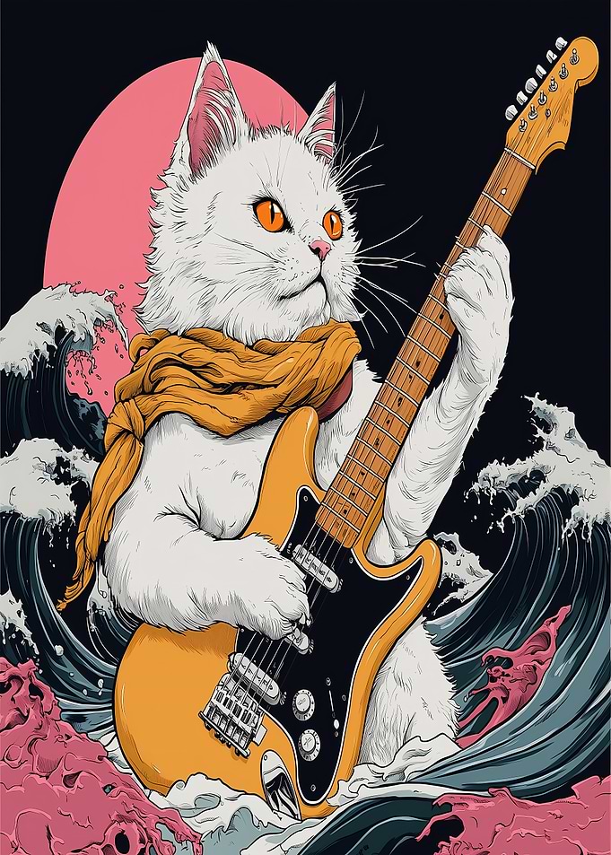 Cat Guitarist on Waves