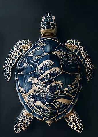 Sea Turtle with Wave Design