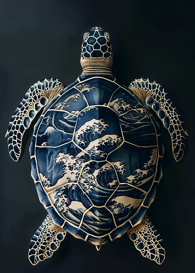 Sea Turtle with Wave Design
