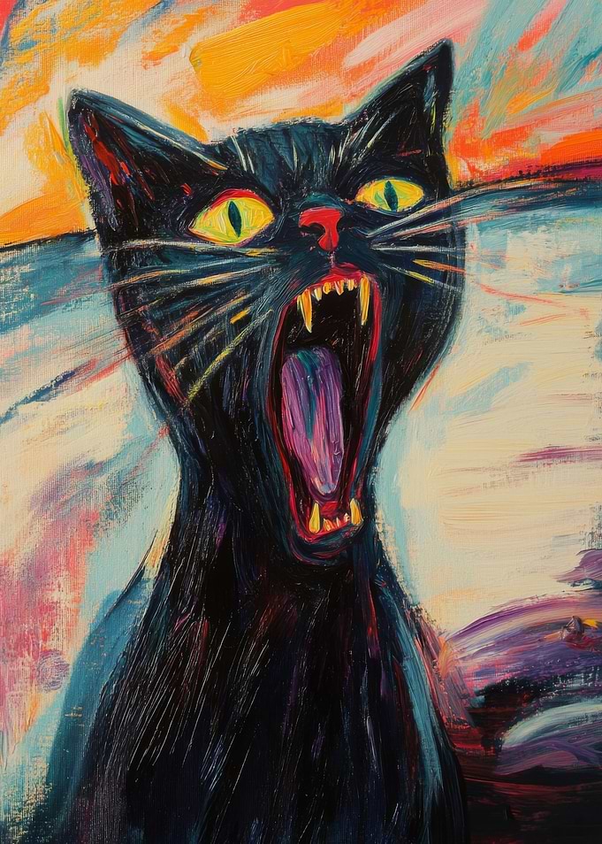 Screaming Black Cat Painting