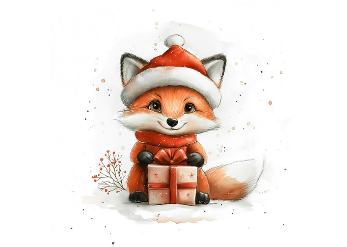 Christmas Fox with Gift
