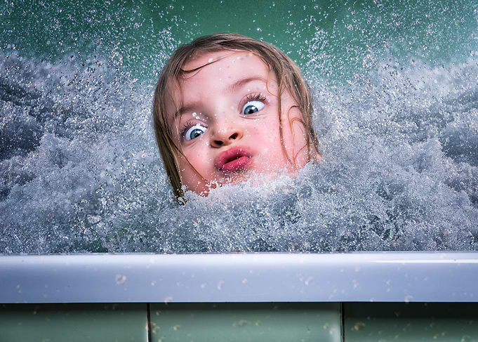 Girl Surprised by Water