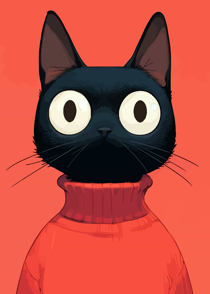 Black Cat in Red Sweater