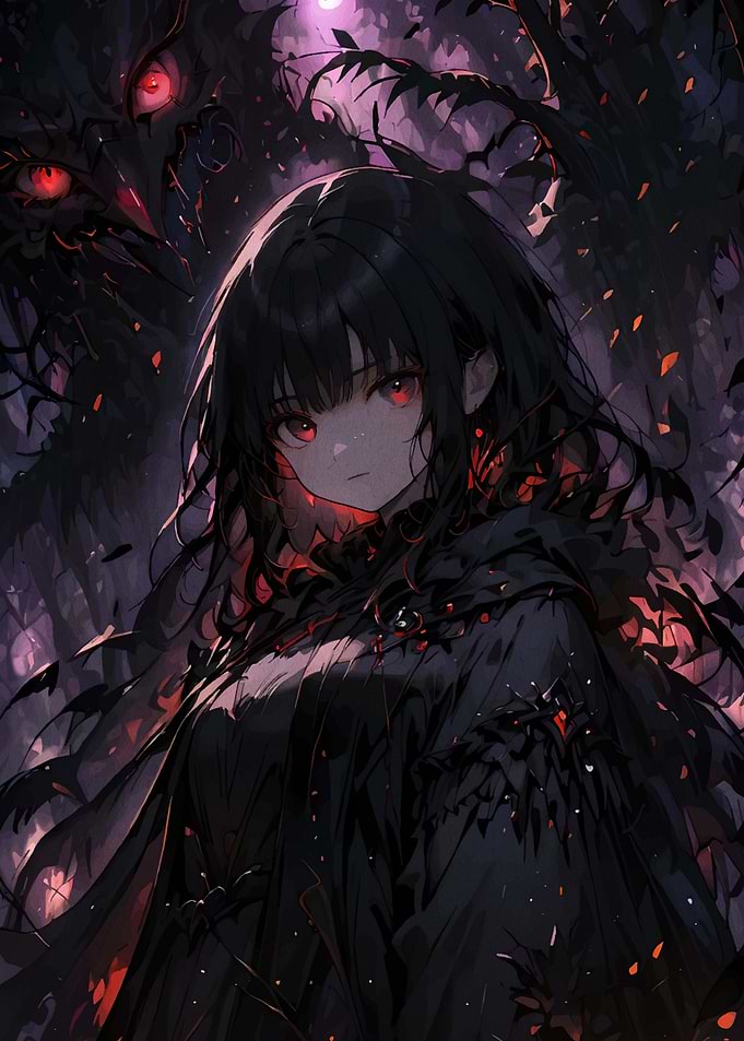 Dark Anime Girl with Bird