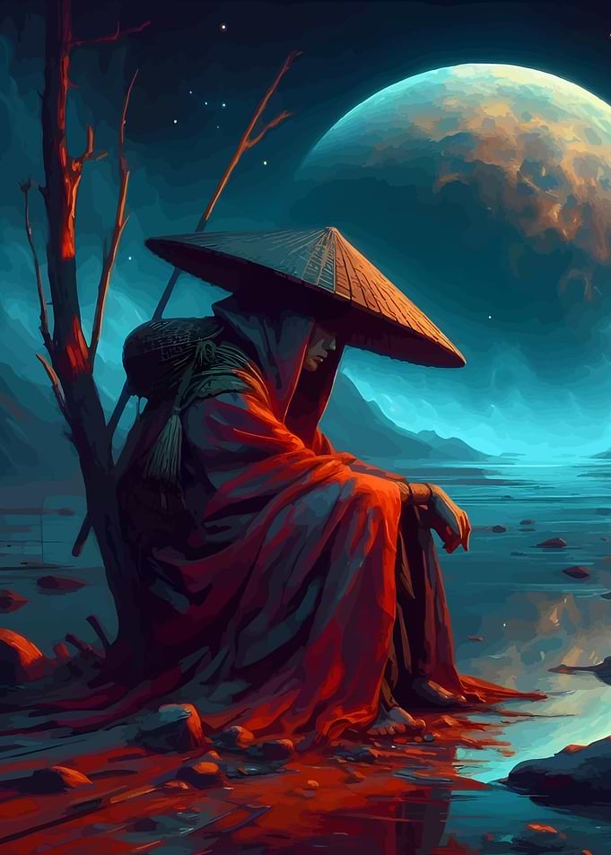 Lonely Figure by the Water
