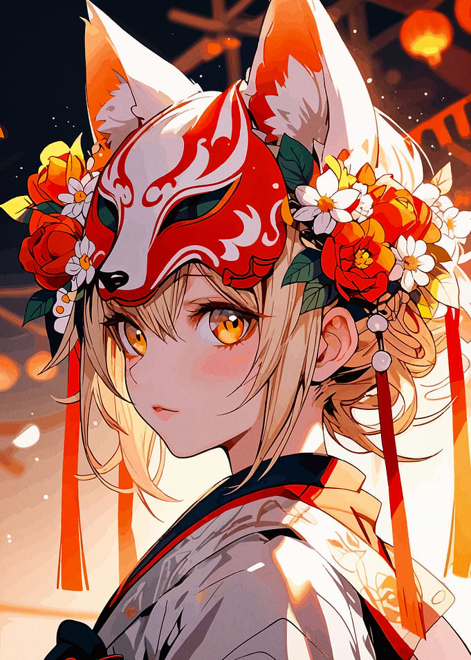 Anime Girl with Fox Mask