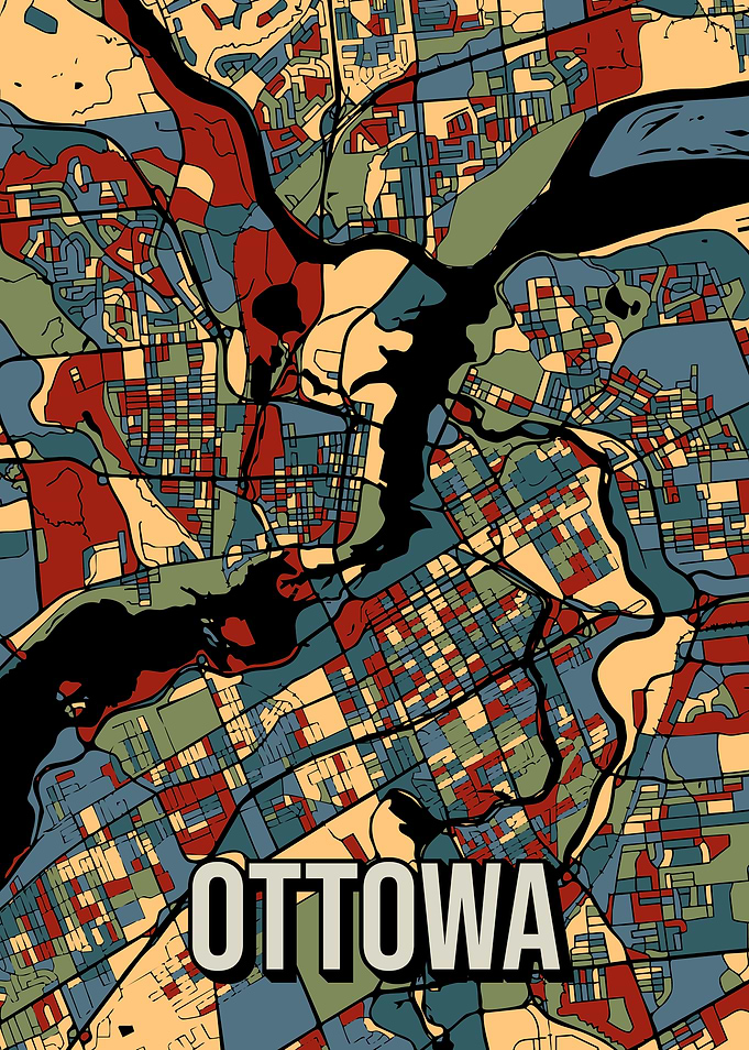 Ottawa Canada Earthtone City Map Art
