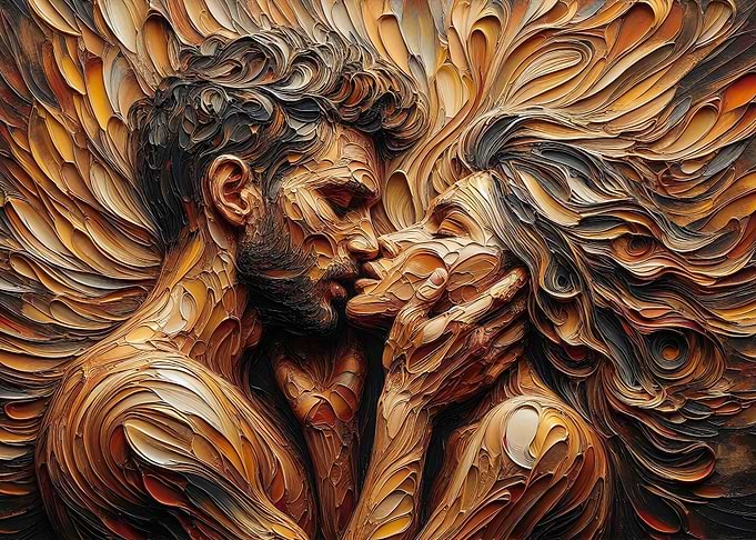 Abstract Impasto Couple Kiss
