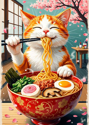 Cat Eating Ramen