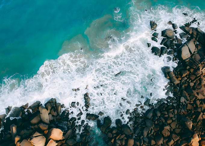 Ocean Waves Crashing on Rocks