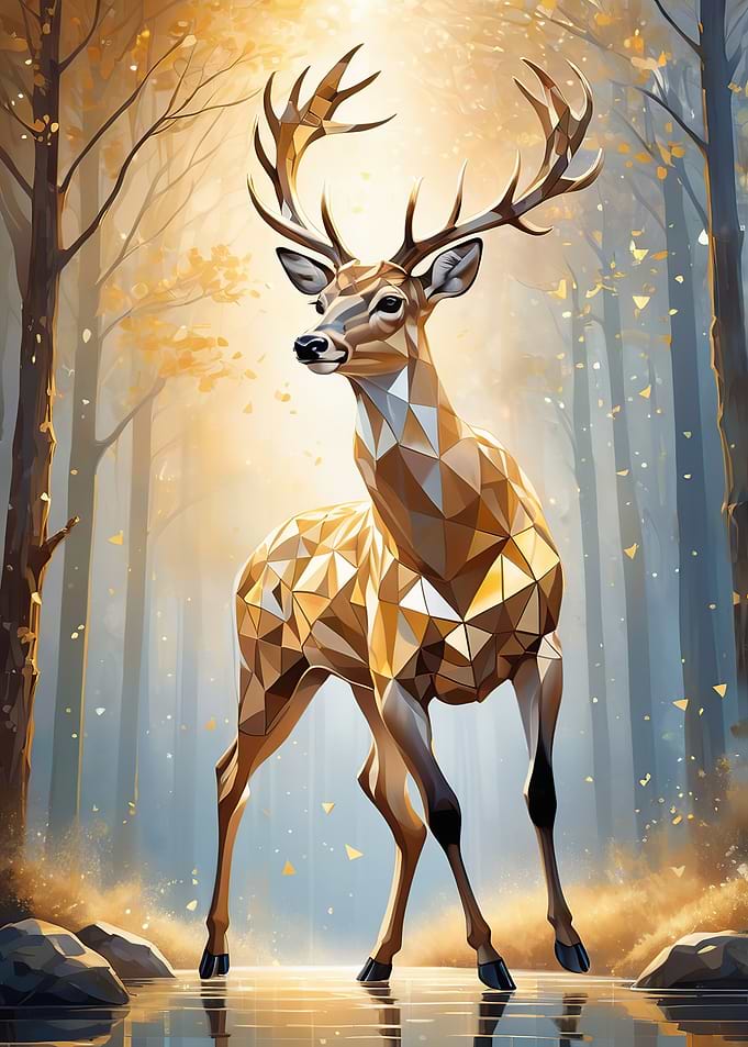 Golden Deer in Forest