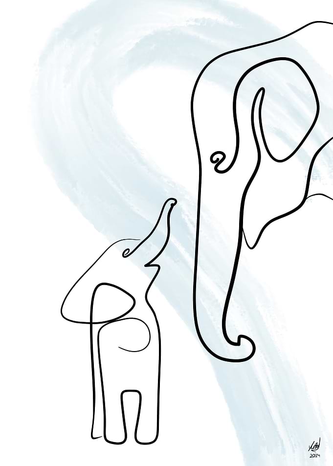Line Art Elephant Family