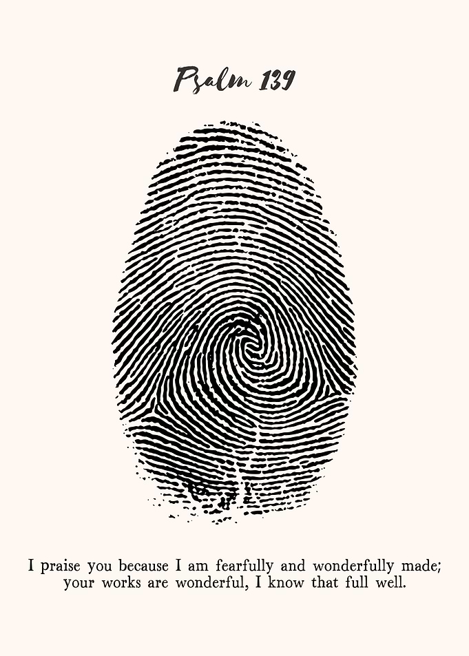 Psalm 139 Fingerprint Art, Bible verse decor, Biblical quote, Christian poster