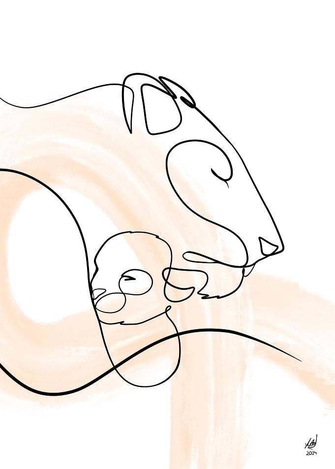 Line Art Lion Family