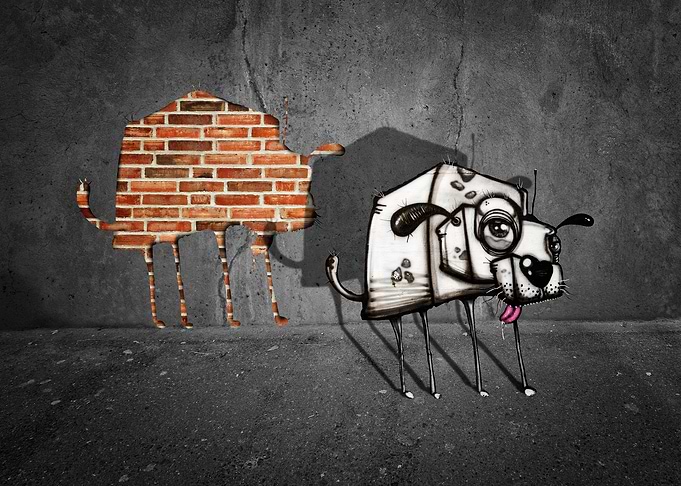 Dog Graffiti on Brick Wall