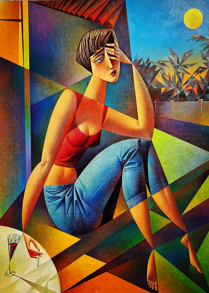 Woman in Red and Blue