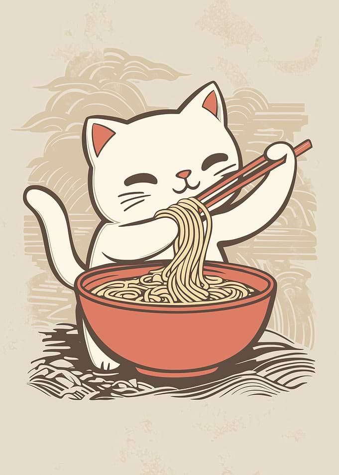 Cat Eating Ramen