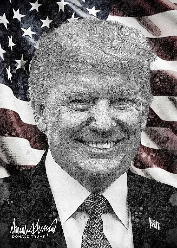 Trump Portrait sketch with Flag