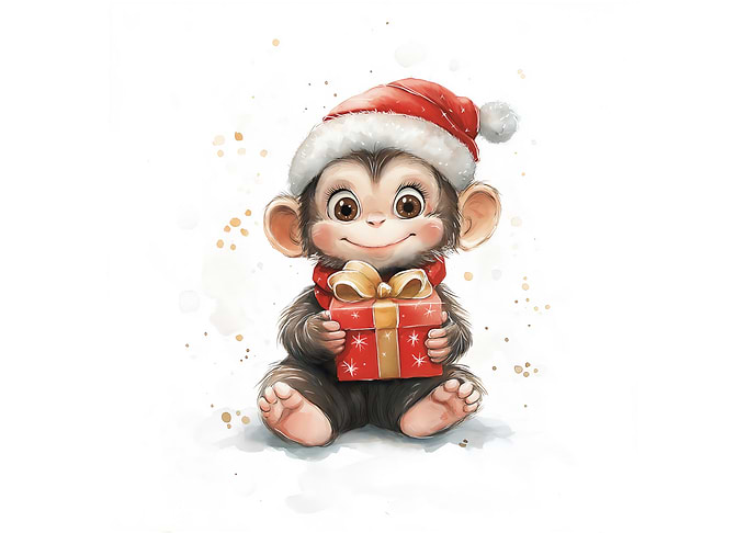 Christmas Monkey with Gift