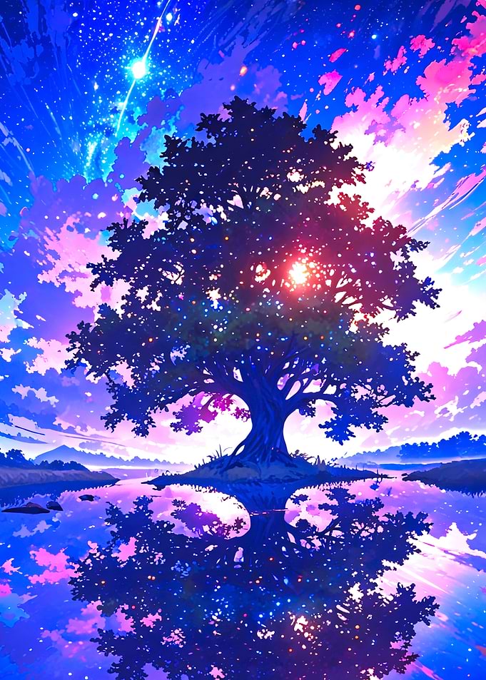 Silhouetted Tree Under Starry Sky