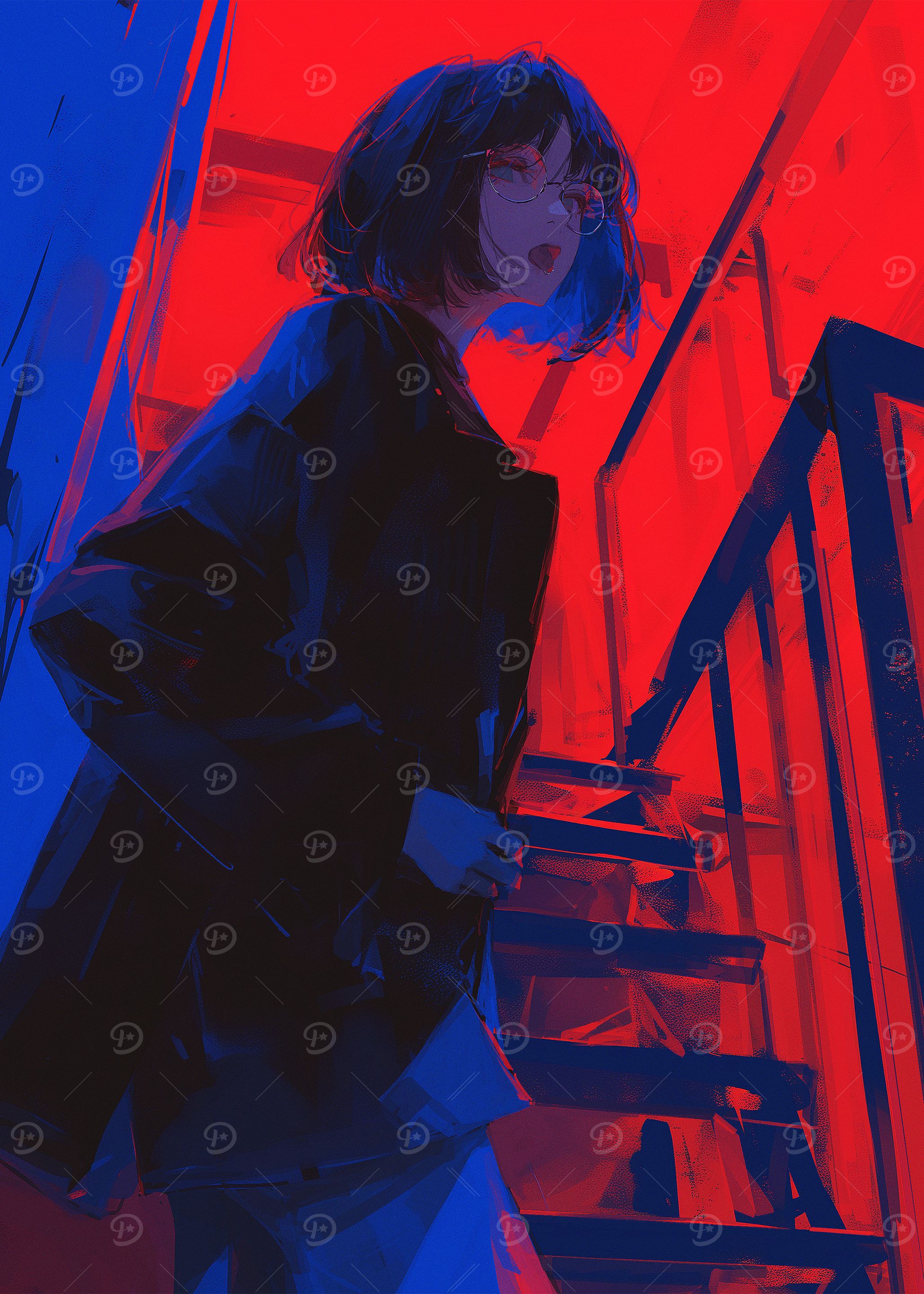 Anime Girl in Red and Blue