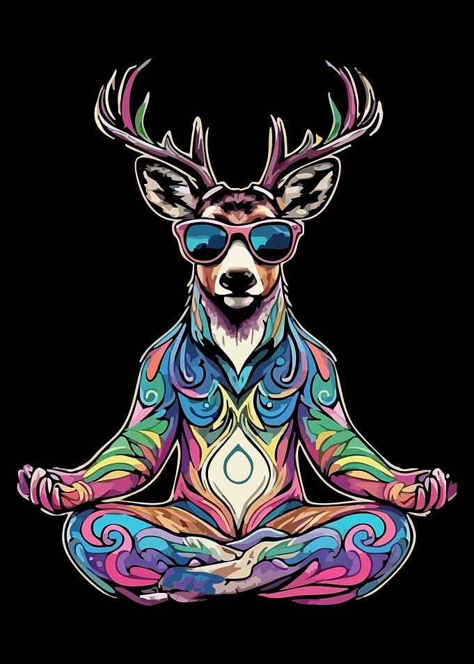 Colorful Meditating Deer Yoga Pose