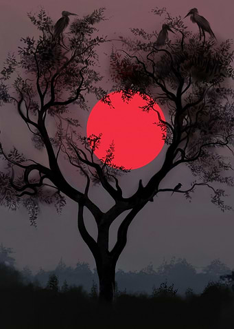 Silhouette Tree and Red Sun