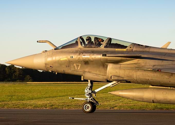 Rafale Marine close-up at sunset