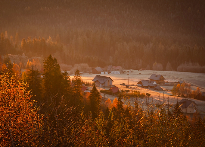 Sunrise Over Rural Village