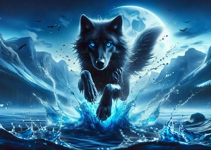 Black Wolf Leaping