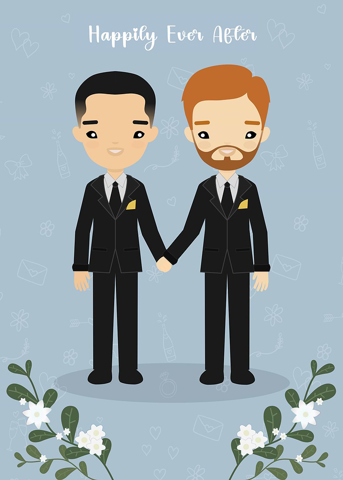 Cute Gay Wedding Illustration