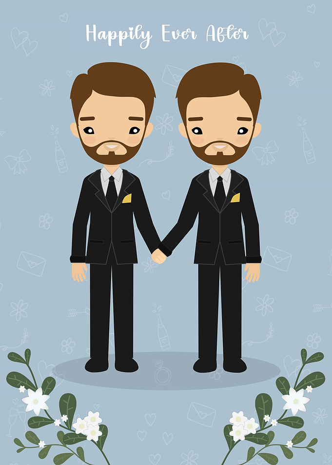Cute Gay Wedding Illustration