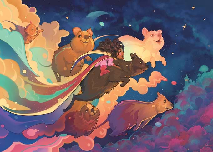 Quokka dream - Fairy Tale storybook retro fantasy