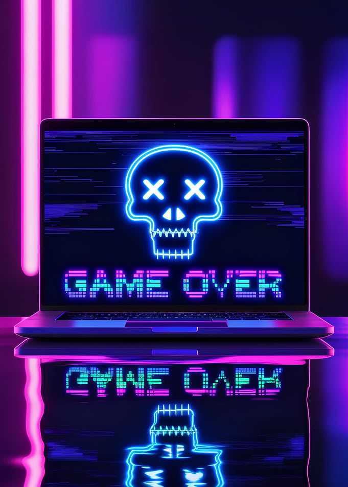 Game Over Neon Skull