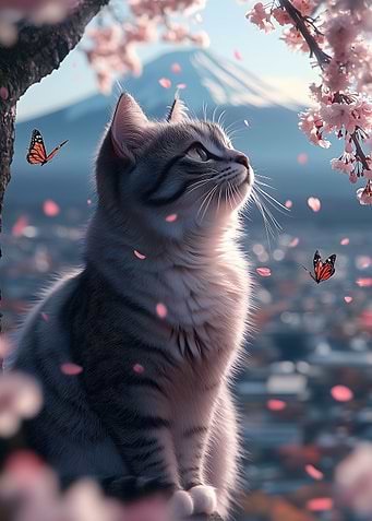 Cat in Cherry Blossom