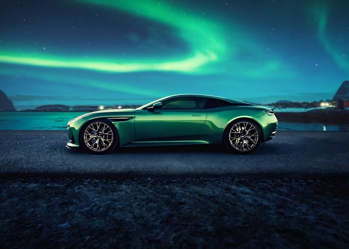 Green Sports Car Under Aurora Borealis