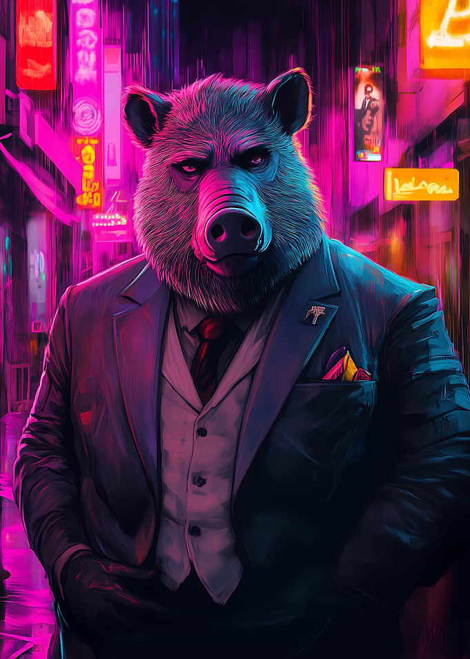 Wild Boar in Suit Neon City
