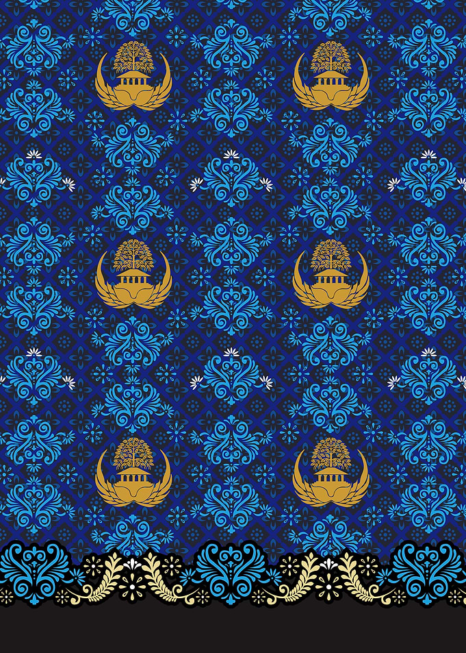 Blue and Gold Batik Korpri Indonesia Pattern
