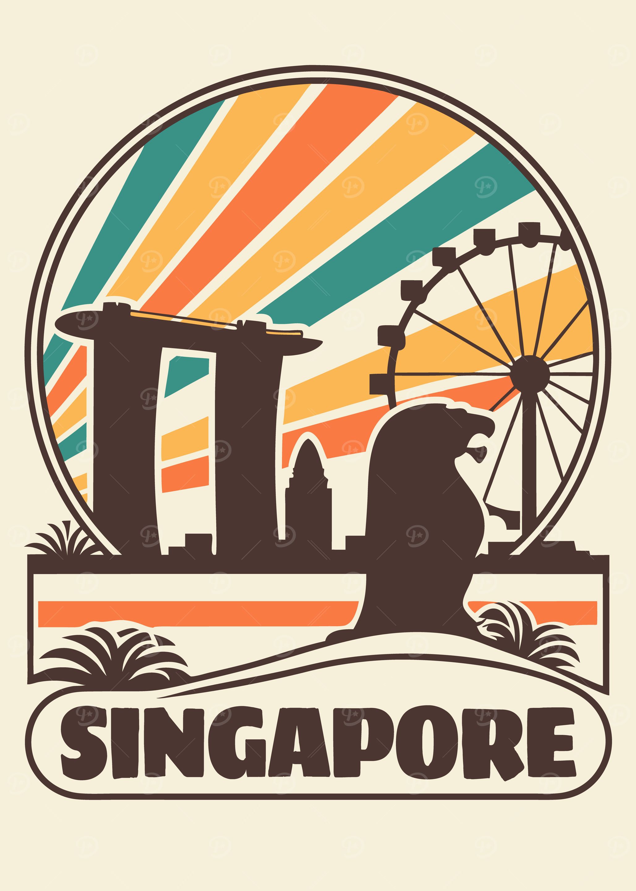 Singapore Skyline Retro Design
