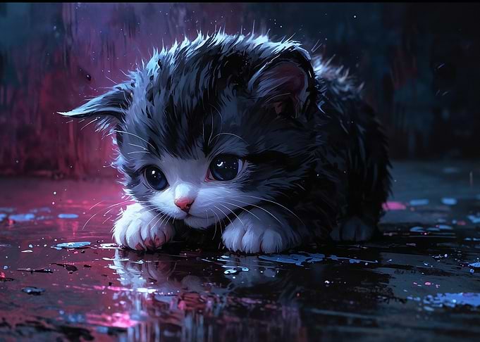 Cute Kitten in the Rain