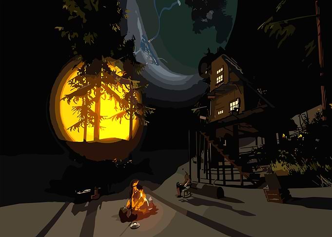 Nighttime Campfire Scene